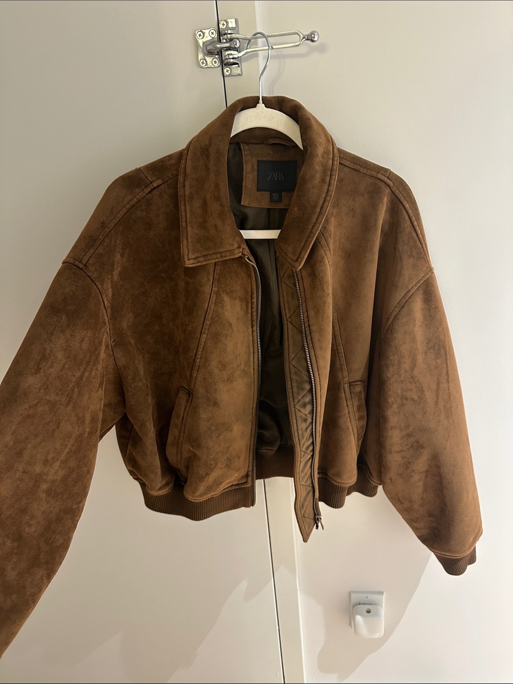 Zara Brown Suede Bomber Jacket